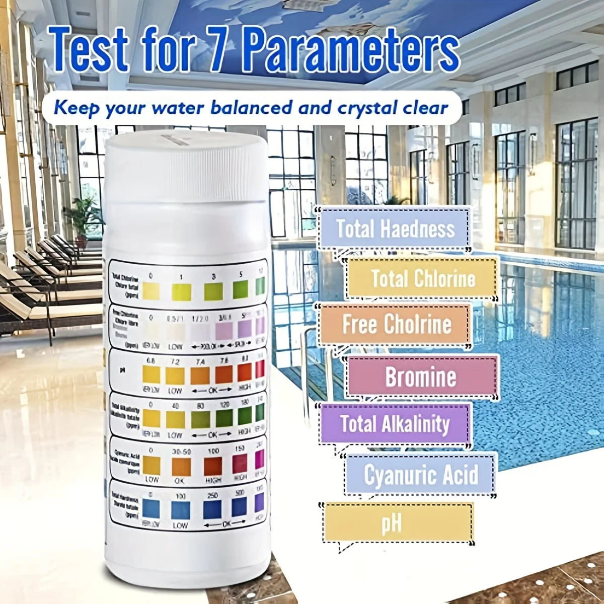 50pcs 6 Way Spa Test Strips Swimming Pool Water Test Strips For Ph Chlorine Bromine Alkalinity Cyanuric Acid Hardness For Garden