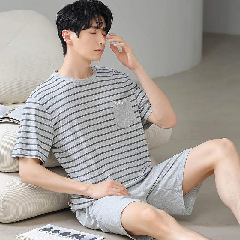 2024 New Summer Modal Pj Short Sleeved Men's Pajamas Sets Male Pajama Set For Men Sleepwear Suit Homewear Size L-5XL Hombre