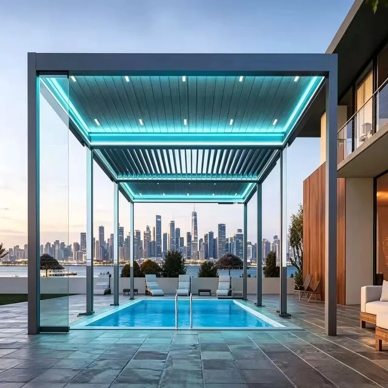Luxury Modern Shade Bioclimatic Eco-Friendly Aluminium Outdoor Balcony Louver Pergola Waterproof Customizable Color Dimensions