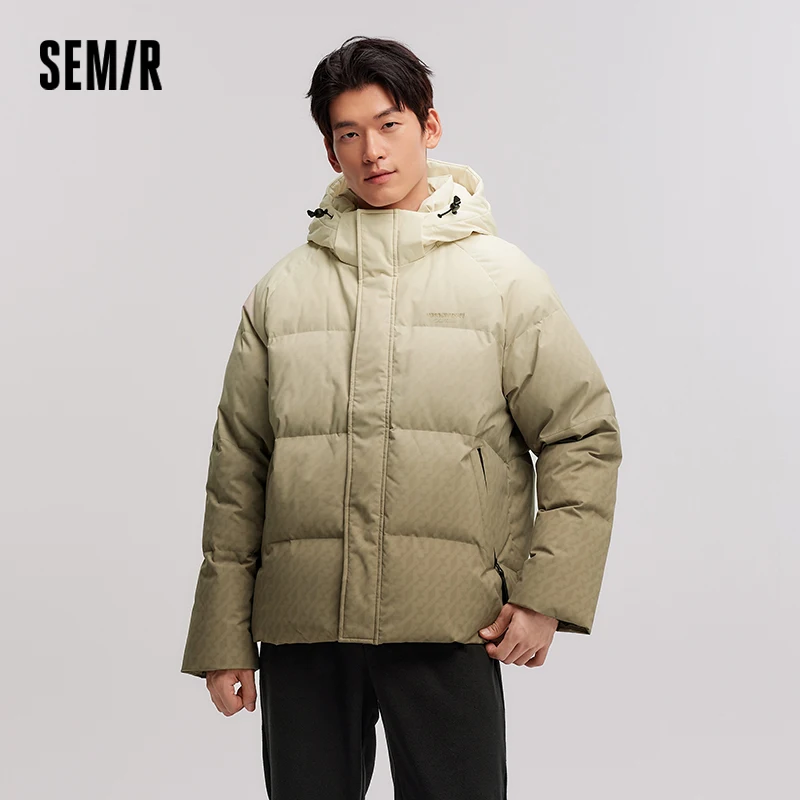 Semir Down Jacket Men Three-Defense Texture Hooded Coat Slightly Loose Raglan Sleeve Design Sense Winter Clothing