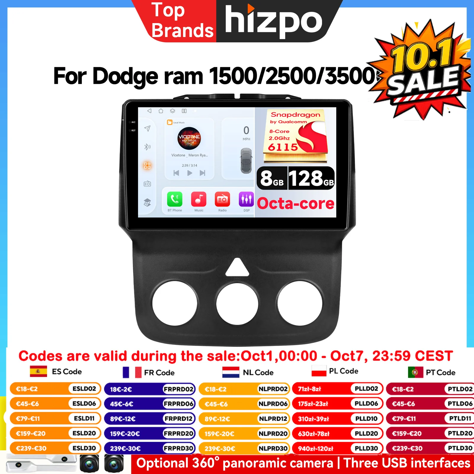 Autoradio Android 6115 per Dodge Ram 1500 2500 3500 con Carplay, Navigazione GPS, Stereo Multimediale, Unità di Controllo 2din, RDS, WIFI