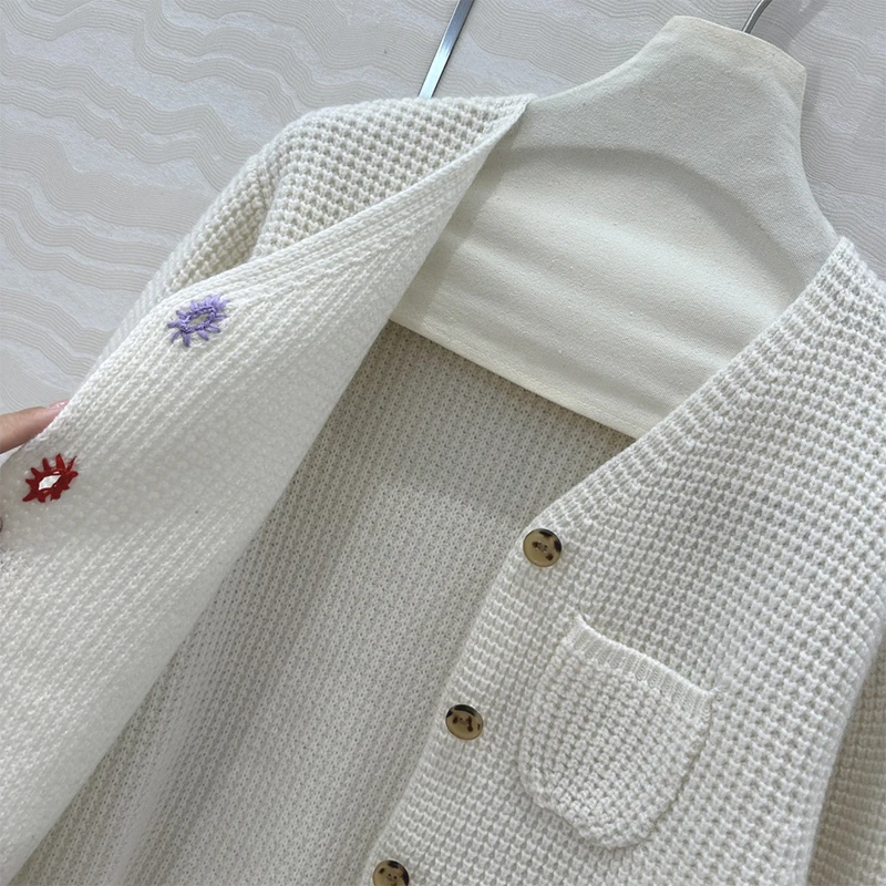 AW ERDS-Cardigan en tricot pur cachemire pour femme, veste en laine brodée à boutons vintage, pull sur mesure haut de gamme, 2024