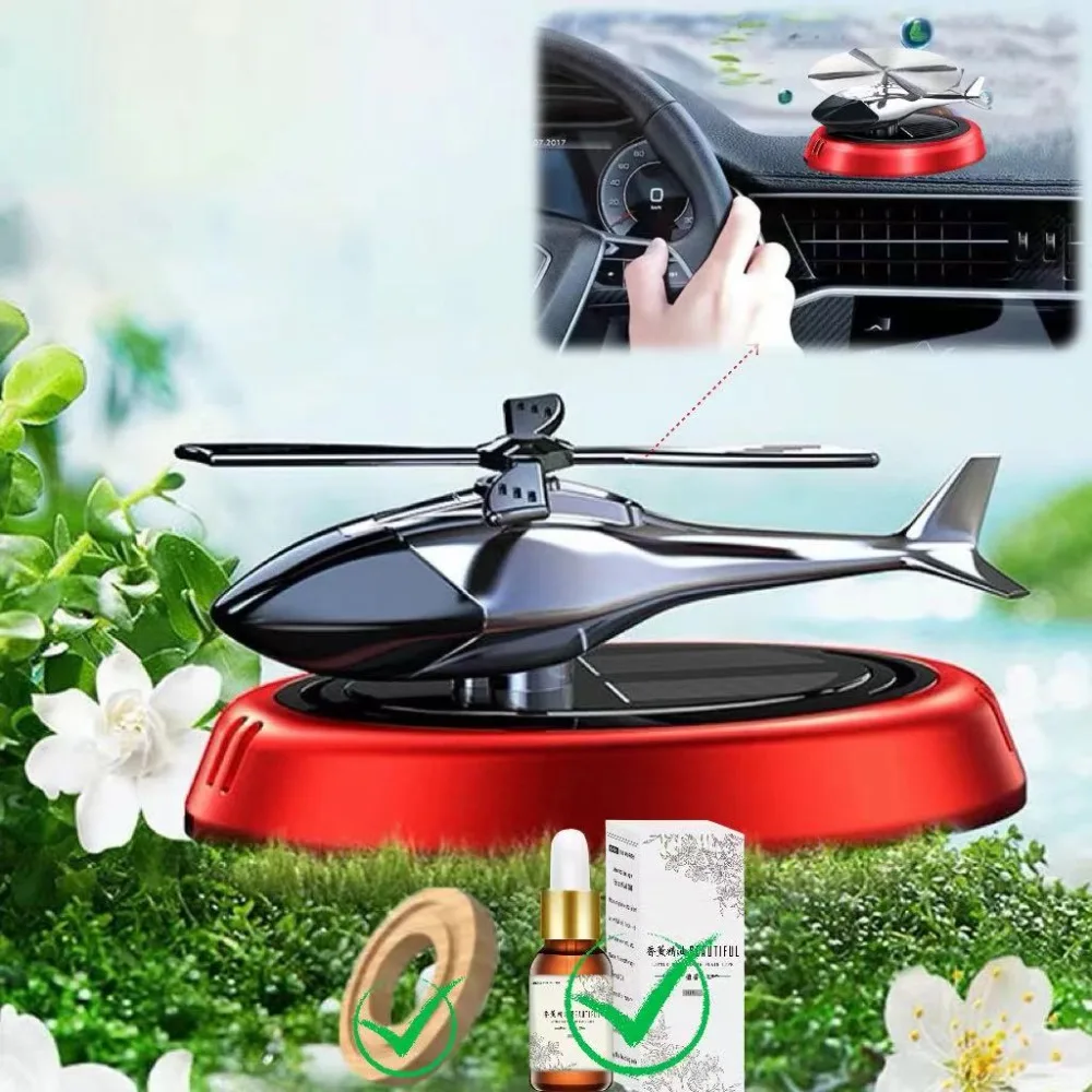 Car Solar Rotating Helicopter Solar Aromatherapy Car Air Freshener Alloy+ABS Wooden Aromatherapy Car Interior Decoration