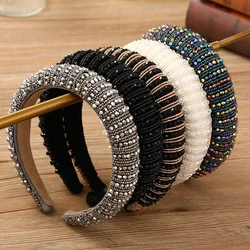 Craft Rhinestones Baroque Wide Headbands For Women  Fashion Luxury Party Elastic Hairband Hair Accessoires 2022 New Hair Hoop