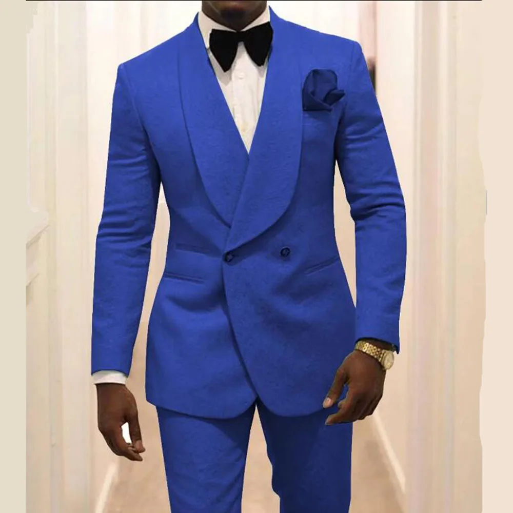 

2 Piece Jacquard Suits for Men Groom Tuxedos Tailor Made Shawl Lapel Groomsmen Wedding Male Suit ( Jacket+Pants ) Costume Homme