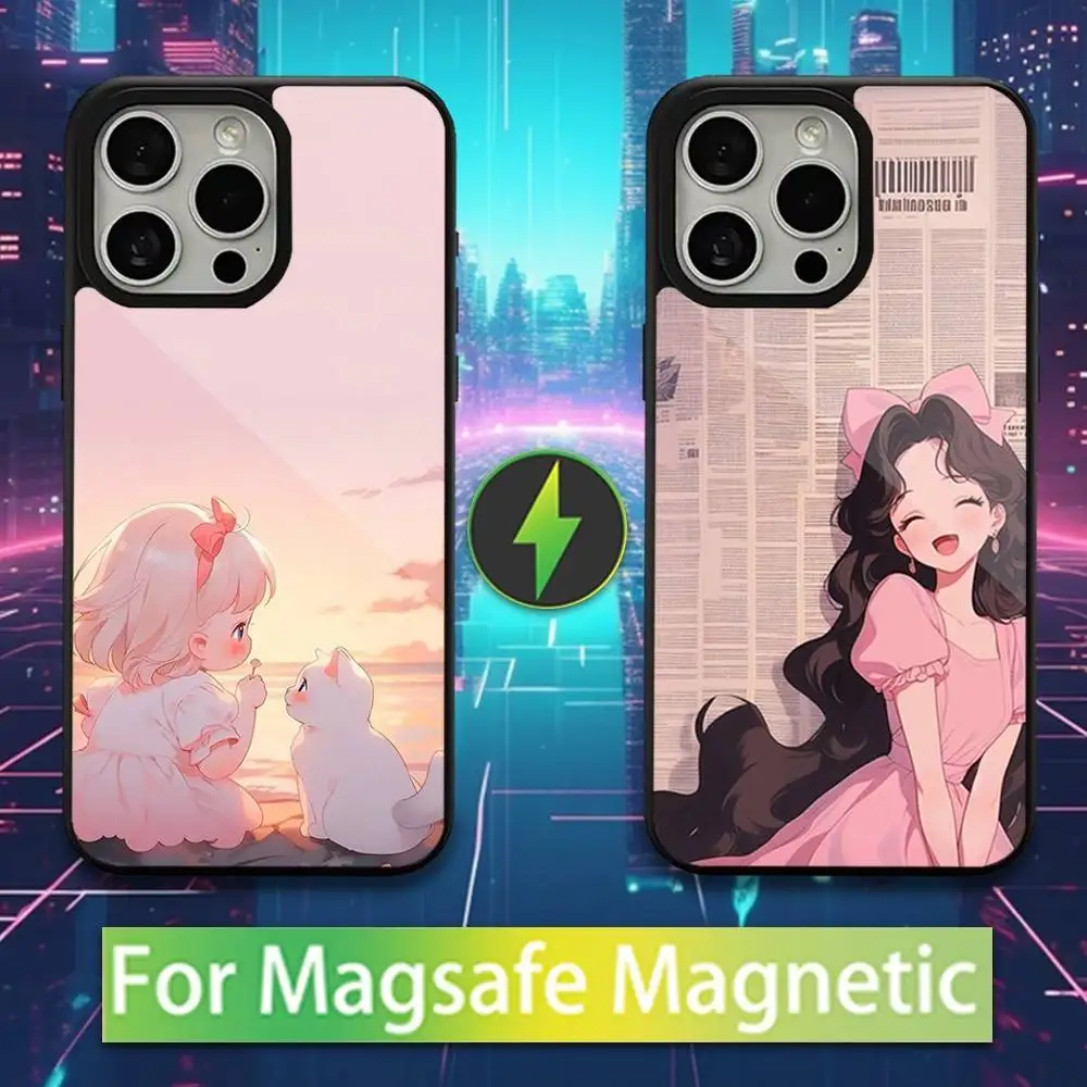 

Beauty Pink Gir Art Case For iPhone 16,15,17,14,13,12,11,Pro,Max,Plus,Mini,Magsafe,Magnetic Wireless Charging Case