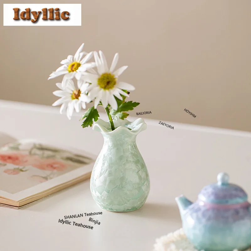 Crystal Glaze Vase Zen Home Decorations Flower Insert Hydroponics Plant Pot Household Flowerpot Teaware Equipment Ornaments