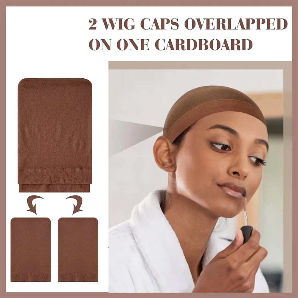 4/20pcs Red brown Wig Cap Elastic Breathable Invisible Wig Caps Perfect For Professional Use,2pcs/Pack image 2