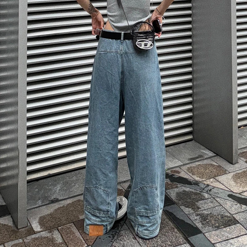 

PBAP Upside Down Baggy Jeans Woman 90-х Skater Light Wash Высокая талия Карманы Свободный крой Прямые широкие брюки Повседневная одежда Y2k