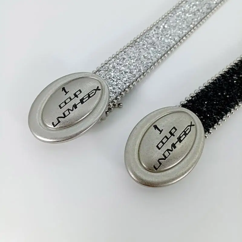 A52E szczotkowana metalowa klamra dla kobiet dziewczyna cekinowe spodnie Pasek Pasek Pasek do szortów Dress Modna Talia