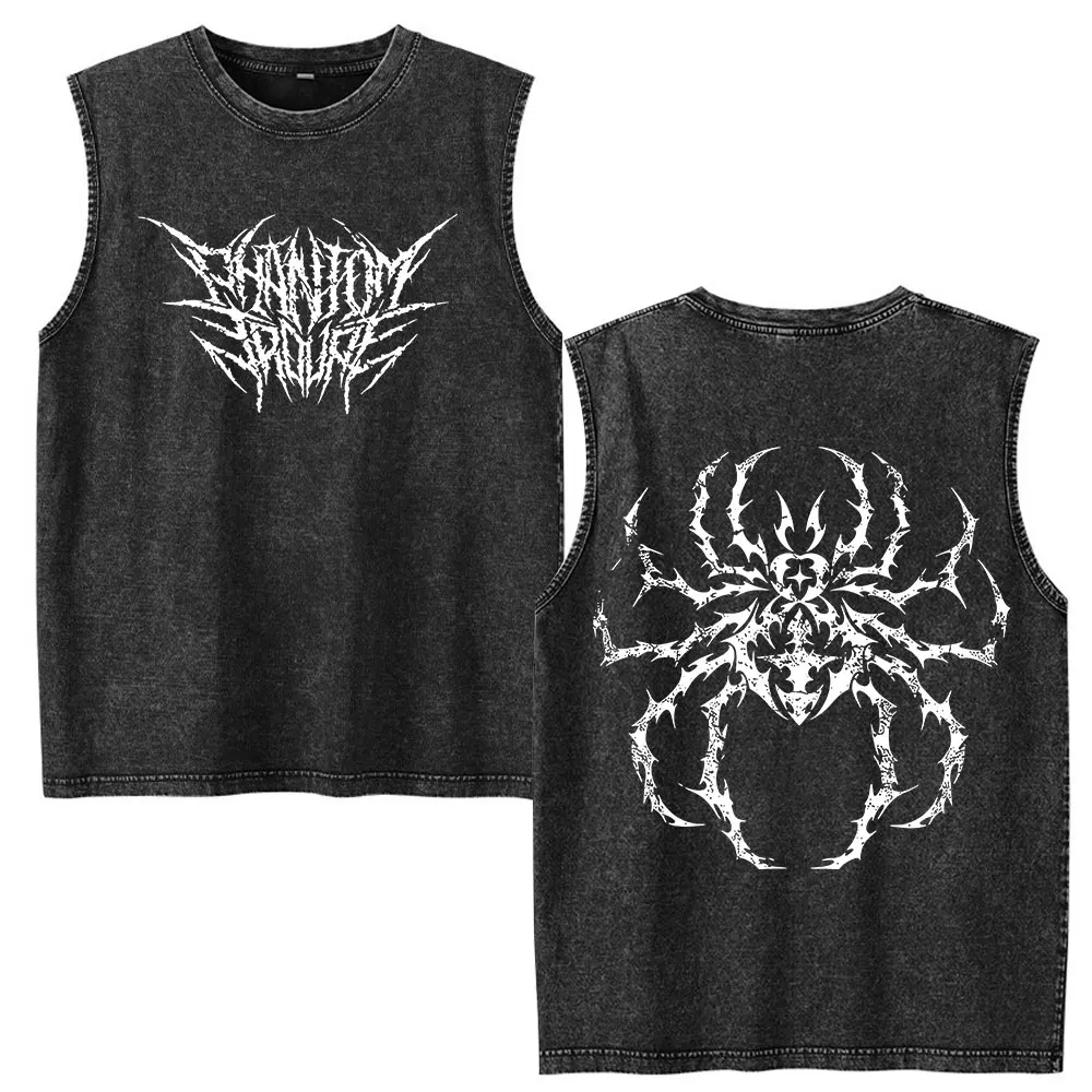Anime Hunter X Hunter Spider Phantom Troupe Logo Acid Vintage Washed Vest T Shirts Men Women Fashion Gothic Sleeveless Tank Tops