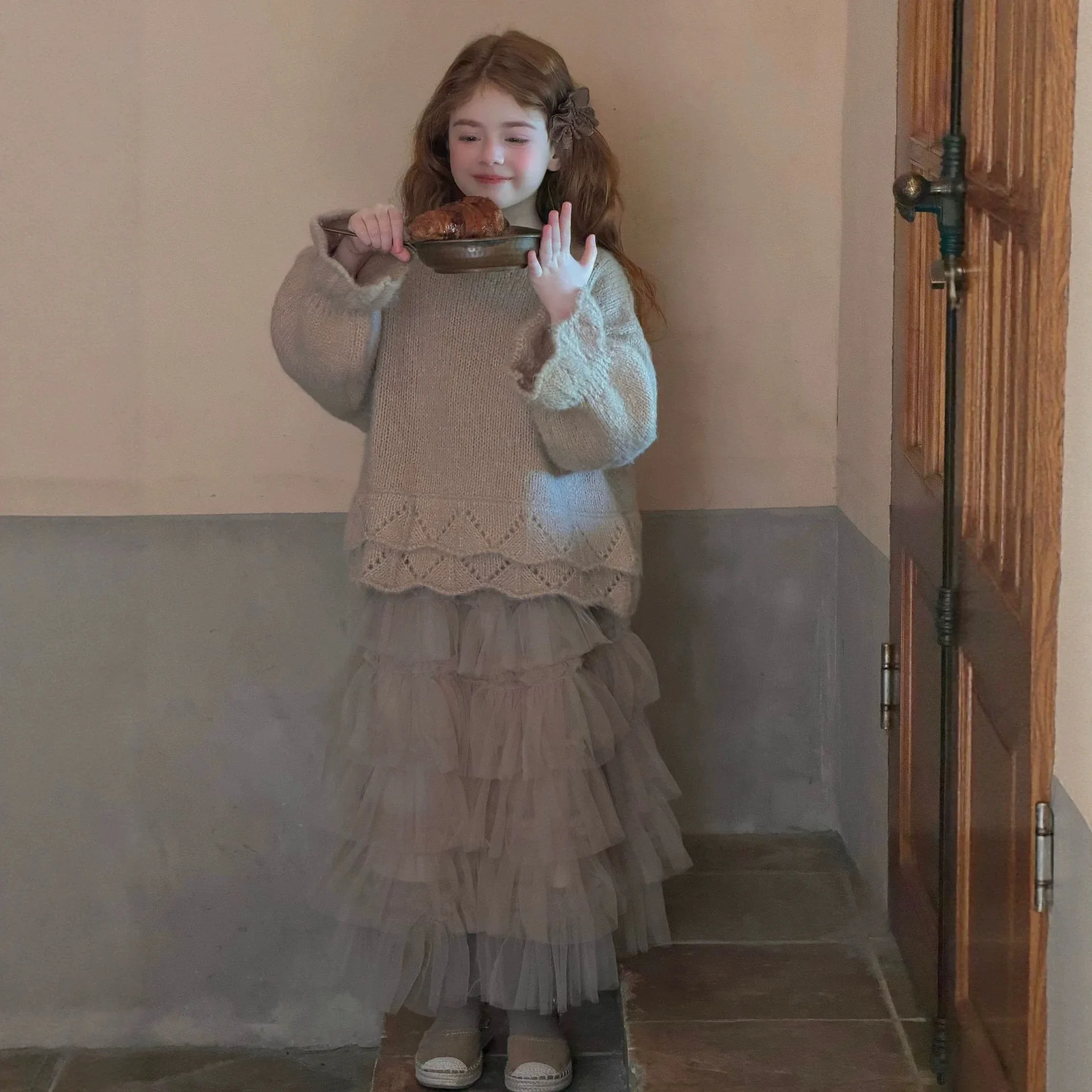 Children's Clothing 2026 Autumn New Ruffled Pullover Sweater for Girls Loose and Casual Knitted Top