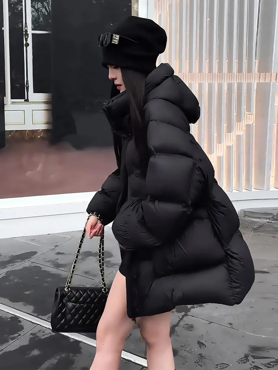 Mujer Thiened blanco Du down Puffer Jaet invierno 2025 nuevo Sle nube espuma sombrero diseño abrigo cálido dulce Sle longitud Regular