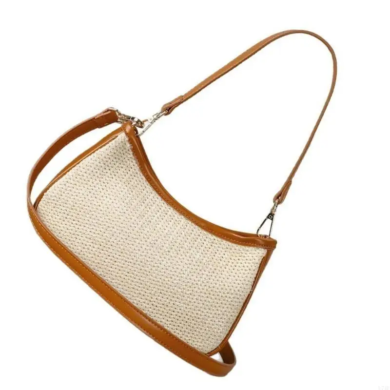 

L74F Elegant Moon Straw Bag Fashion Shoulder Bags For Summer Beach And Casual Travel