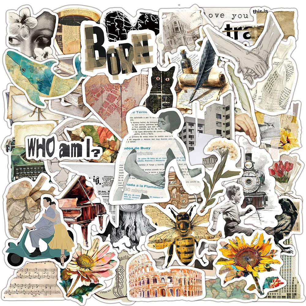 

10/30/50pcs Vintage Boho Art Aesthetic Stickers INS Style Decals for Kid Toy DIY Phone Notebook Laptop Cute Cartoon Sticker Pack