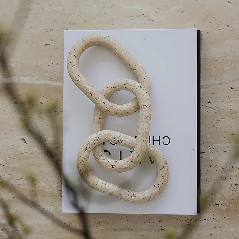 Marble Chain Link Decor for Coffee Table and Bookshelf Rustic Travertine Decorative Objects for Farmhouse
