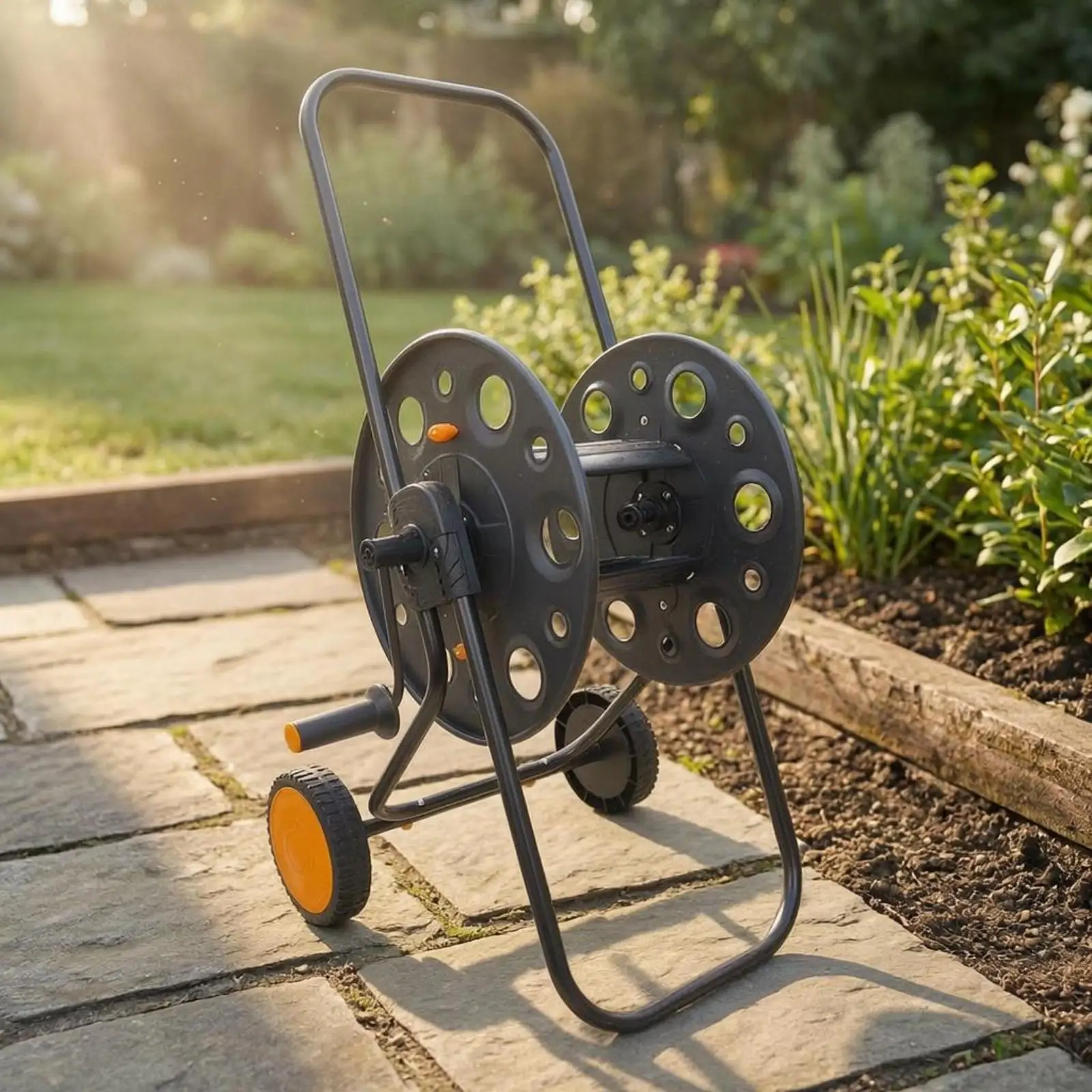 Metal Hose Reel Carrier Cylindrical Handle Hose Storage Reel Carrier