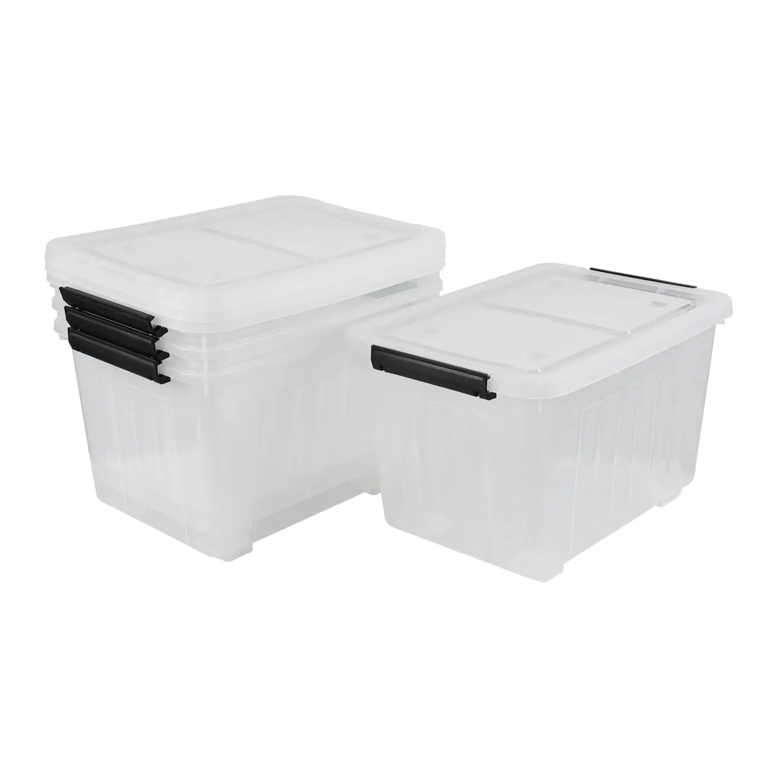 30 Quart Clear Plastic Storage Bins With Wheels, 4 Pack Rolling Latch Totes For Home Organization, Garage, Attic, Heavy Duty Stackable Containers, Clear