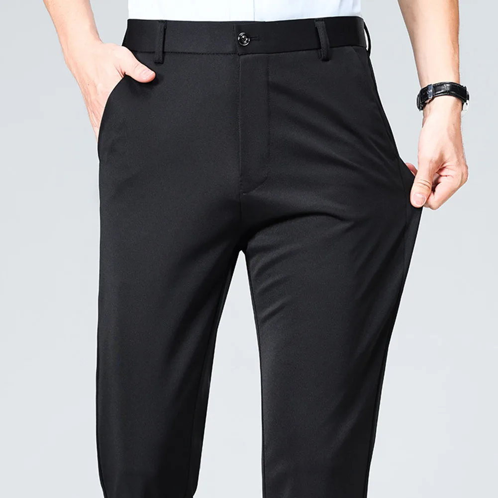 Mens Solid Loose Fit Straight Leg Dress Pants Fashion Business Casual Trousers