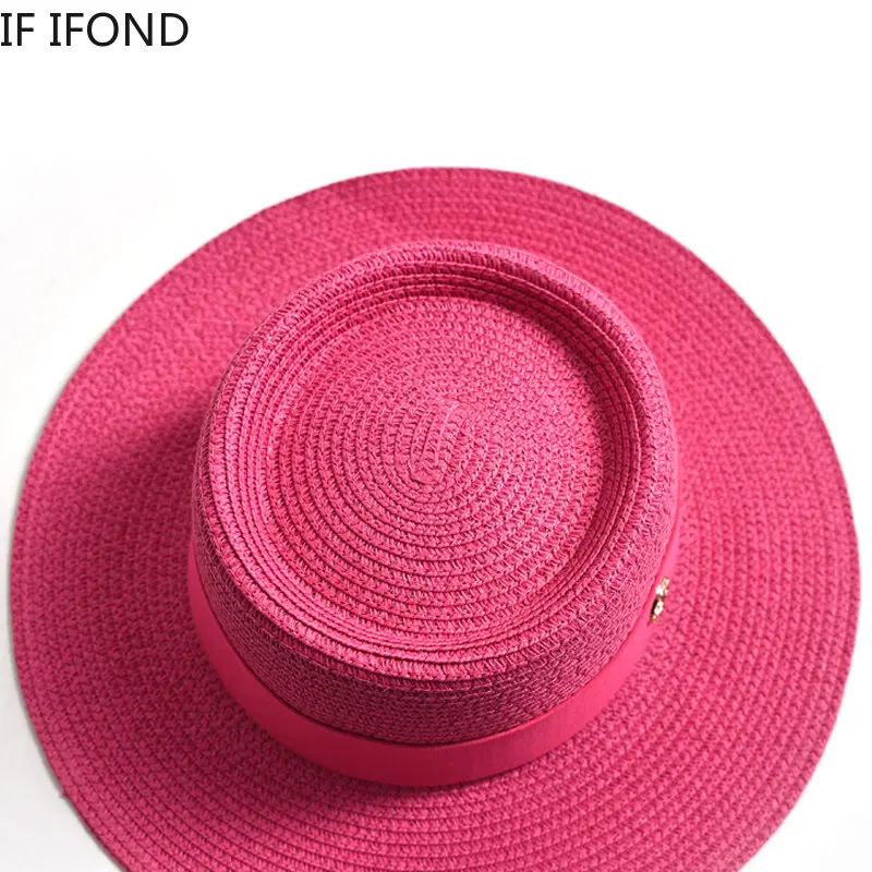 Summer Straw Sun Hats for Women Ladies Fashion Flat Brim Ribbon Beach Hat Travel Dress Cap chapeau femme