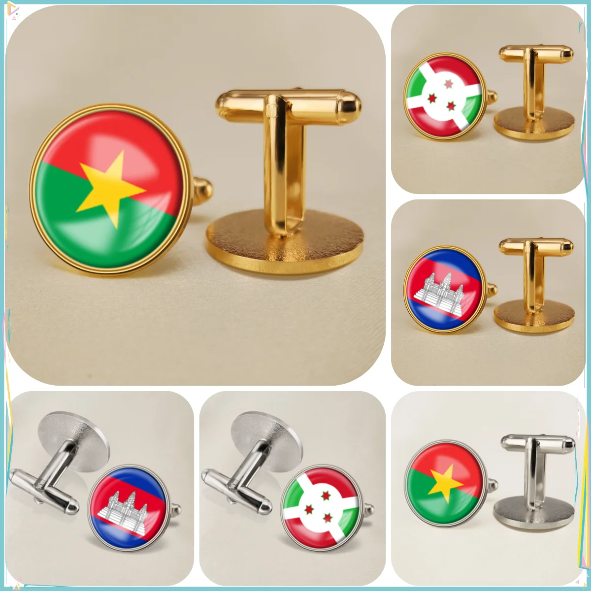 Burkina Faso Burundi Cambodia National Emblem Flag Cufflinks