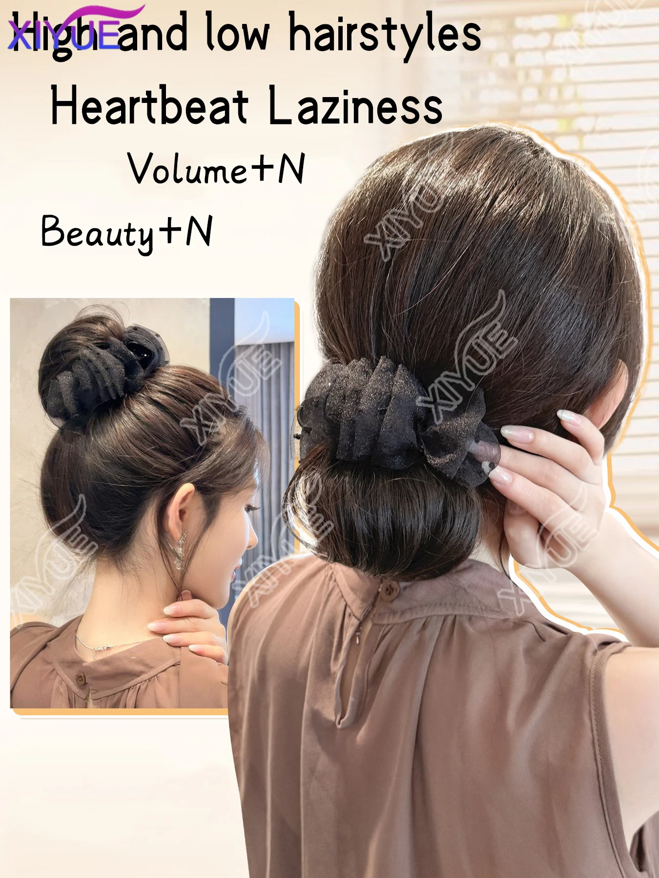 XIYUE Synthetic Female Meatball Heads Flower Bud Hair Gentle Wig Increase Hair Volume Clip Head Accessories Wig