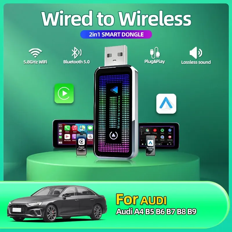 

Новый беспроводной адаптер Carplay Android Auto 2in 1 Smart Dongle 2025 5G WIFI для iphone Android Телефон для Audi A4 B5 B6 B7 B8 B9
