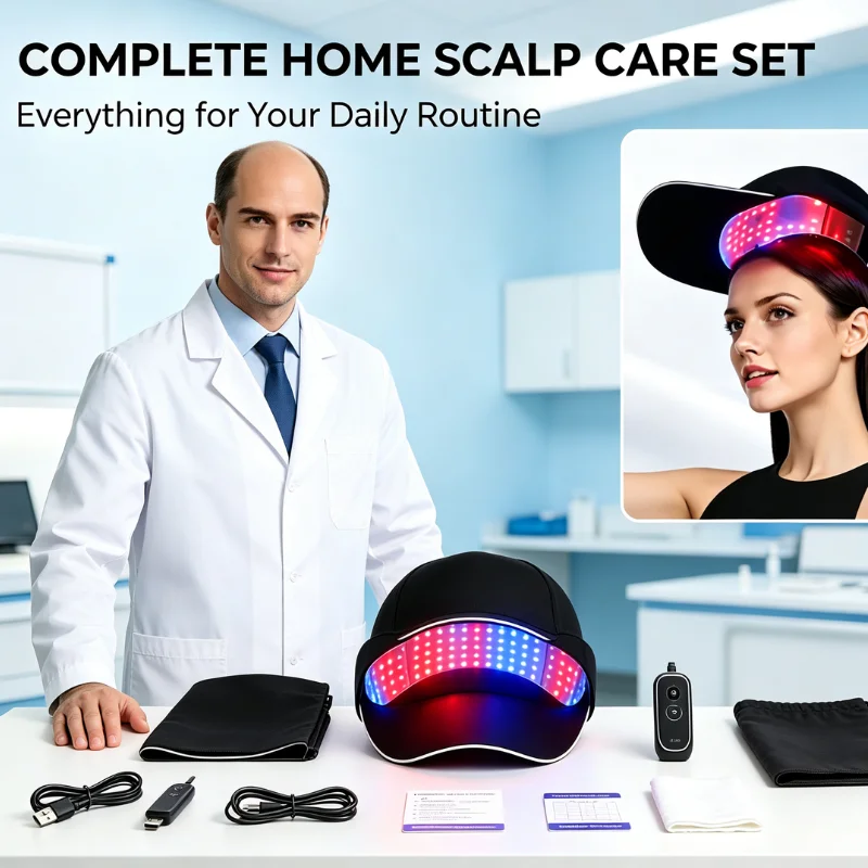 630nm 650nm 470nm 100 LED Red Blue Light Cap Hair Regrowth Helmet Scalp Care 4 Modes Timer USB Rechargeable