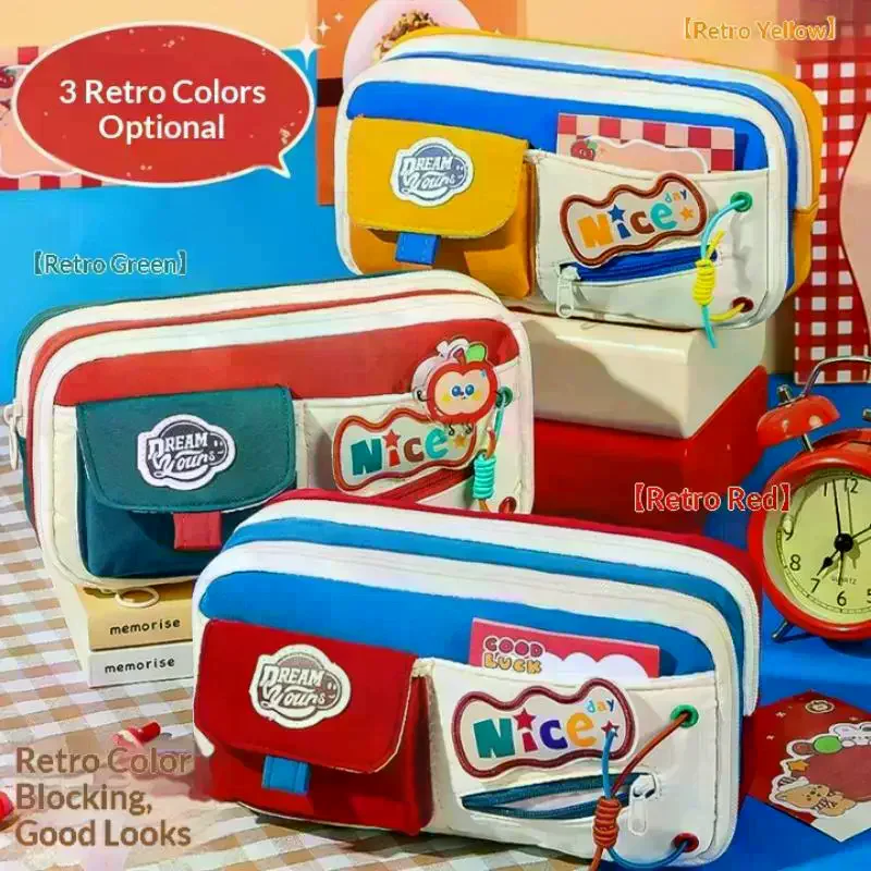 Classic American Pencil Case Retro High Aesthetic Pencil Case Large Capacity Multiple Patterns Stationery Box For Students New