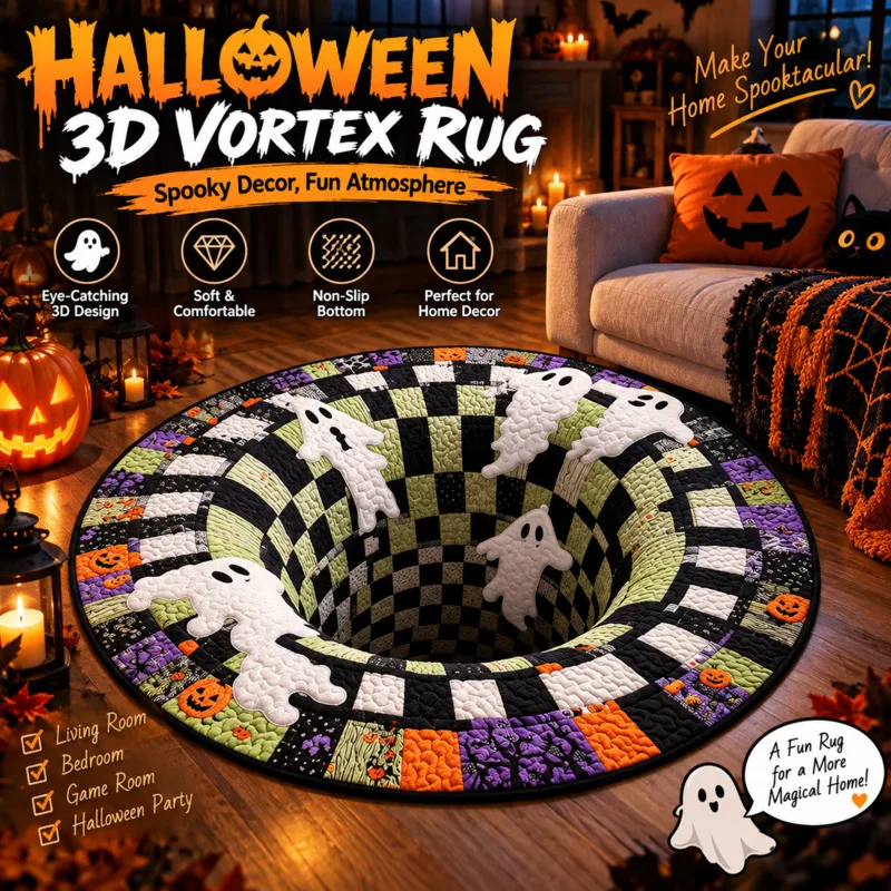 Halloween 3D Carpet Round Optical Illusion Rug Visual Spooky Skeleton Print Floor Mat Room Bedroom Holiday Home Decor Gift New