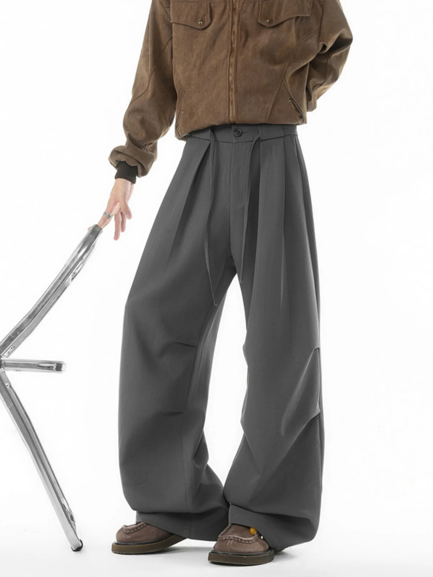 

Loose Casual Men's Pants Autumn Season Drapey Wide Leg Pants Folded Comfortable Lazy Knife Pants Straight Cut Trousers