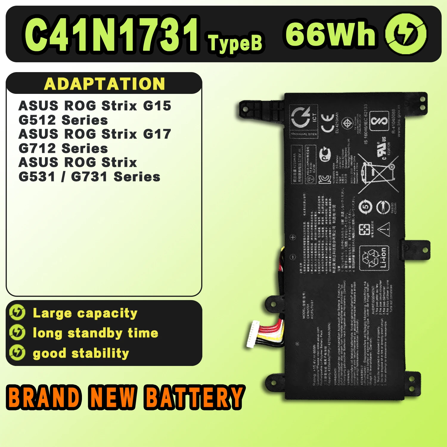 SAT C41N1731 TypeB New Laptop Batteries Replacement For ASUS L Corner ROG Strix Scar Hero GL504 GL704GM GL504GS GL504GM S5C