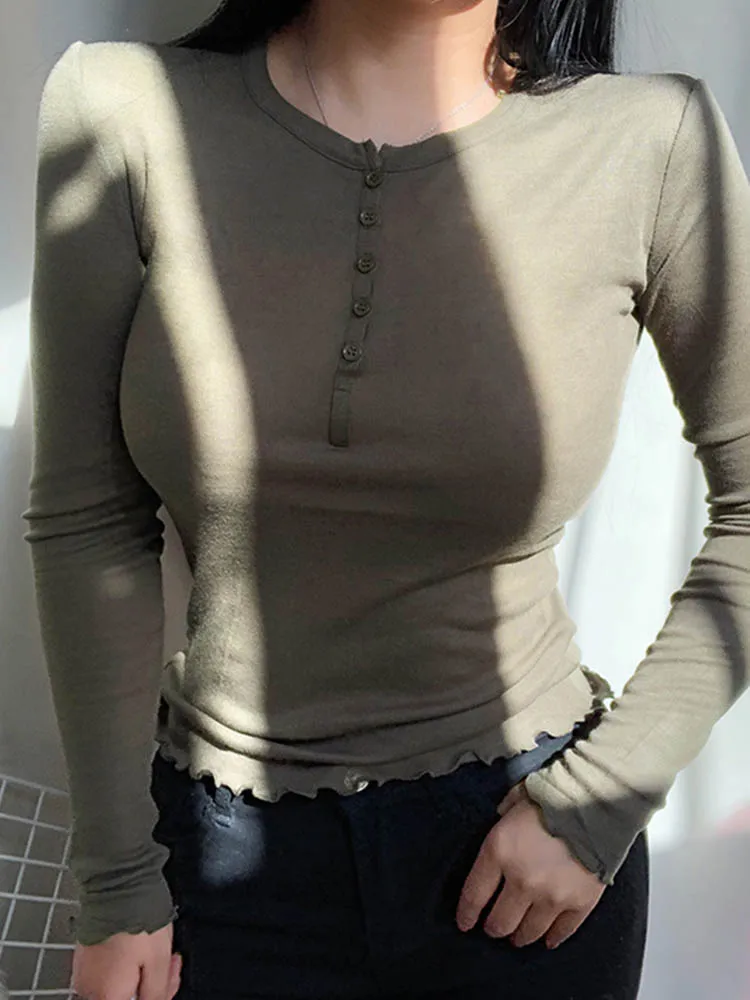Women Cotton Ribbed Square Neck Crop Top With Long Sleeve