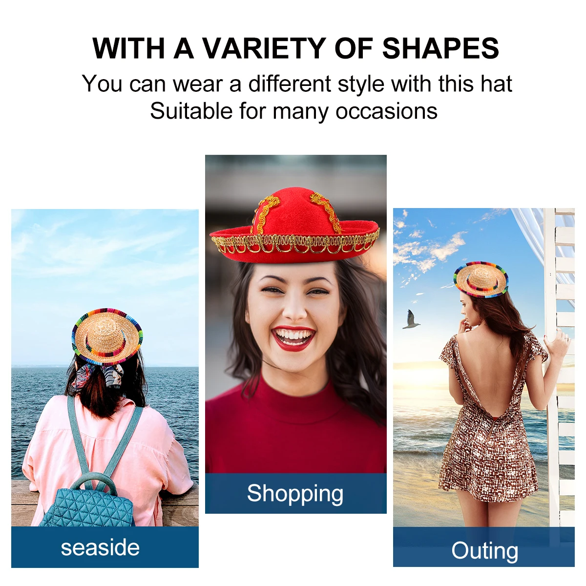 

6 Pcs Hats Hair Hoop Mexican Folk Style Festival Straw Sombreros Kids Sun Protection Daily Mexican Folk Style Hat Wear