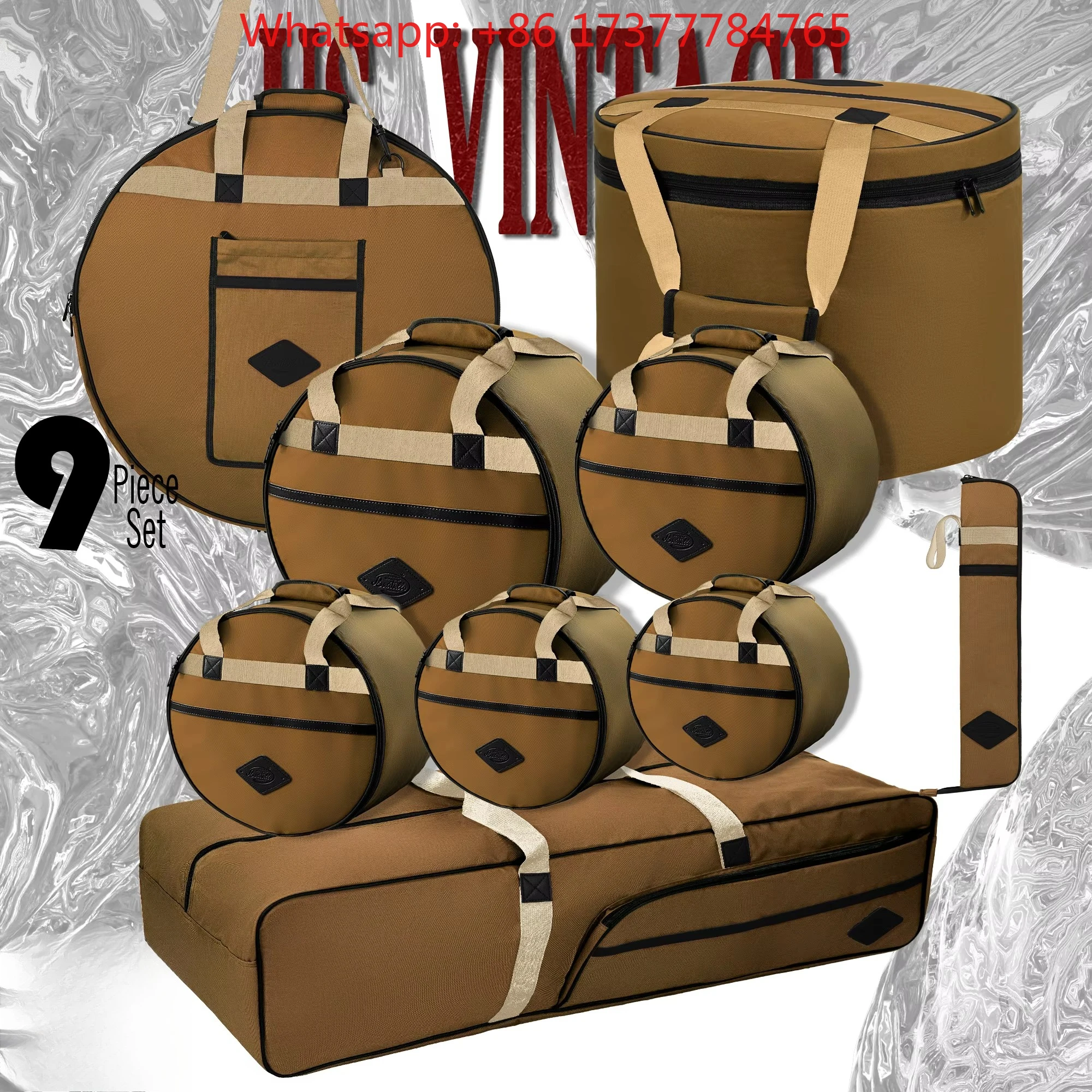 Durable Oxford Fabric Quick-Remove Install American Vintage Drum Set, 6-Piece Hardware Complete 9-Piece Stick Package