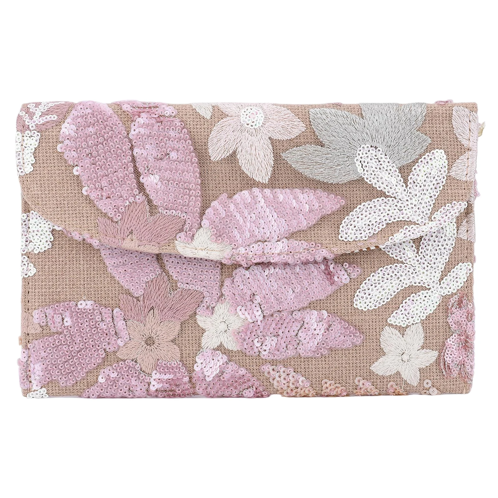

Sequin Embroidered Flowers Evening Clutch Bag Envelope Package Beach Bag for Women Wedding Vacation Travel