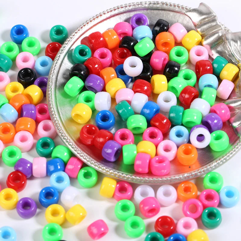 120pcs 6x9mm Colorful Acrylic Pony Beads Large Hole Beads Loose Spacer Beads DIY Jewelry Making Bracelets Hair Braids Supplies