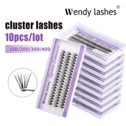 Wendy Lashes 10/20 unids/lote pestañas en racimo 3 filas 10D/20D/30D/40D mechones pestañas individuales de estilo Natural proveedor hecho a mano