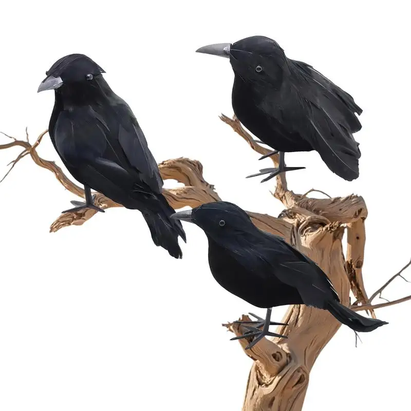 Small Simulation Fake Bird Realistic Halloween Black Crow Model Home Decoration Animal Scary Toys Halloween Eye-catching Decor