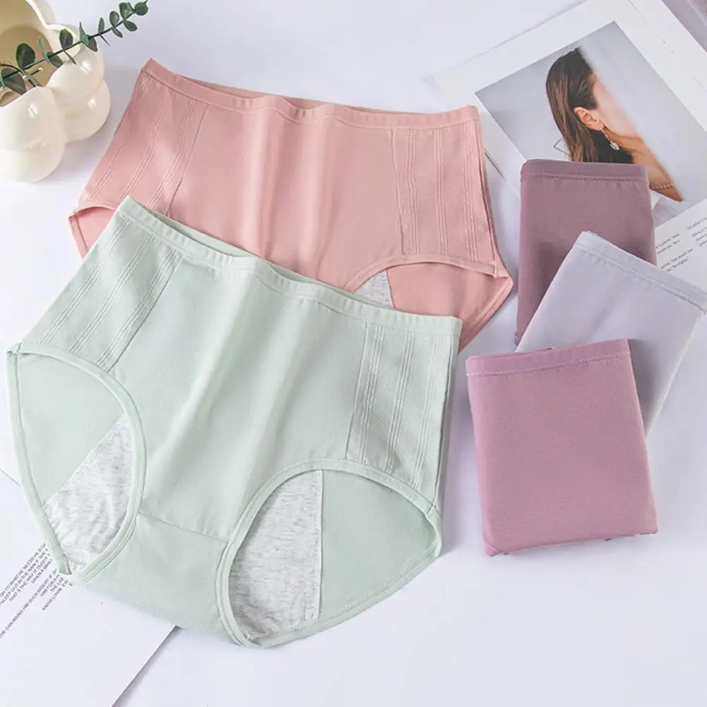 Lady Underwear High Waist Period Leakproof for Women Plus Size Soft Butt-lifted Underwear Solid Color Elastic Panties Menstrual