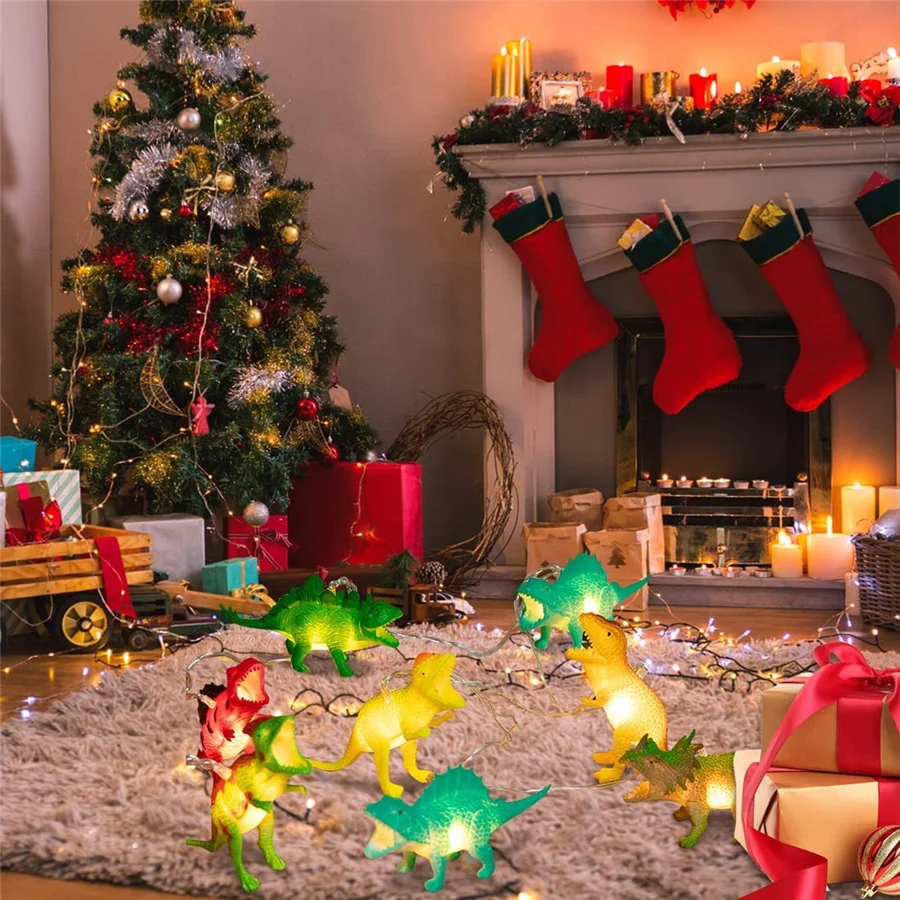 2022 Battery Powered 10/20 LED Dinosaur String Lights Children Christmas Fairy Lights for Children's Room Decor Garland Gift Toy
