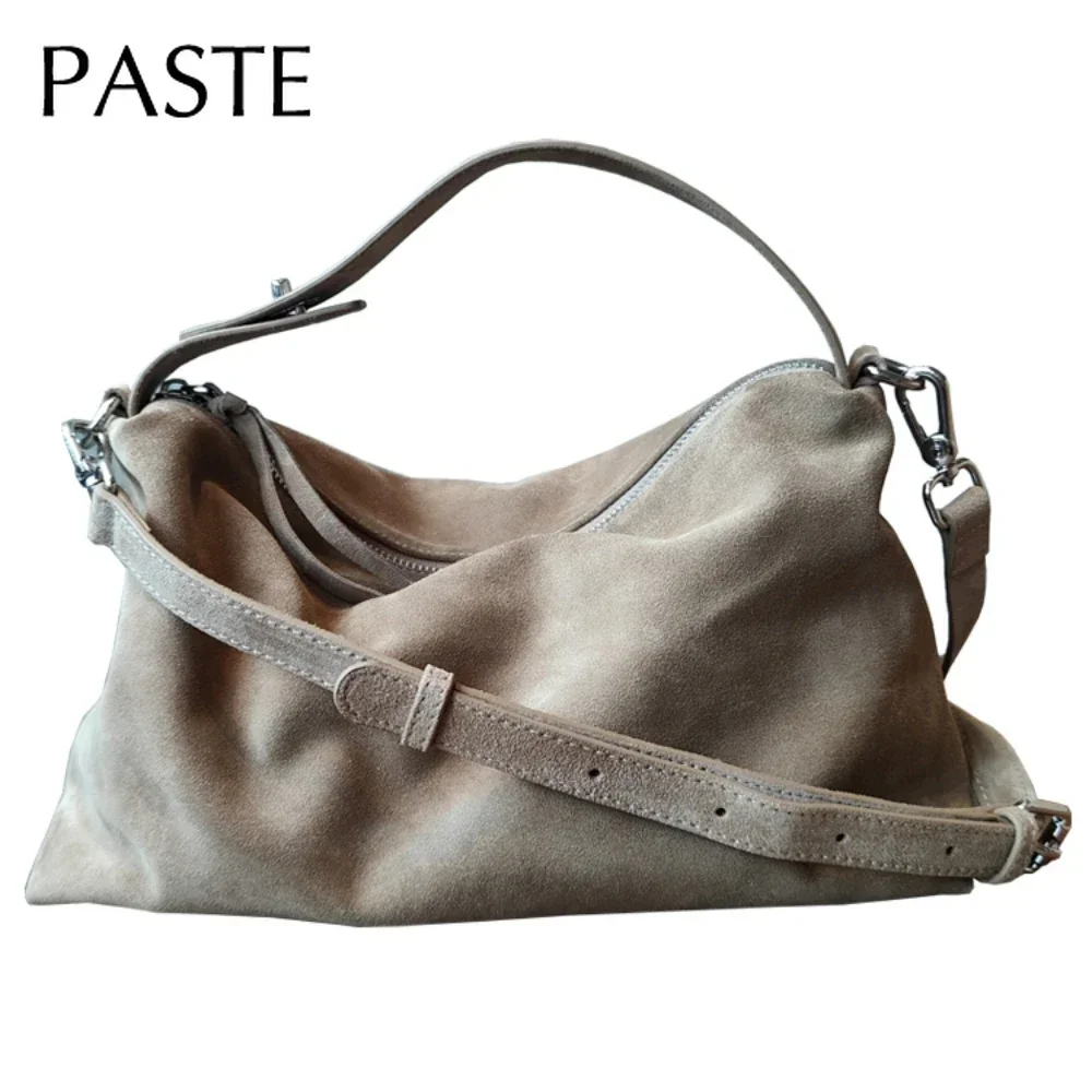 Simple Autumn Winter Colletion Grey Brown Roomy Big Boston Tote Soft Matte Suede Cow Leather Women\'s Handbag Shoulder Bag