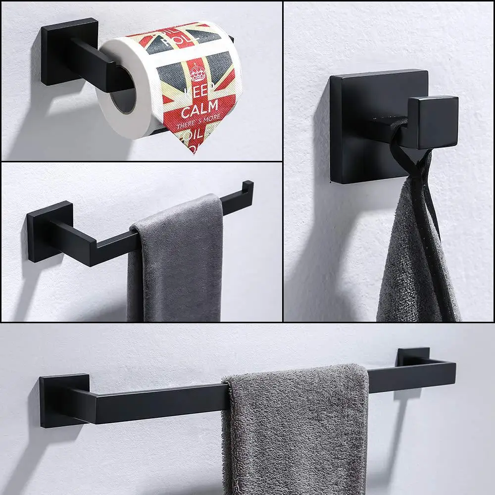 Bathroom Hardware Black Robe Hook Towel Rail Bar Rack Shelf Hanger Tissue Toilet Roll Paper Holder Wall Bathroom Accessories