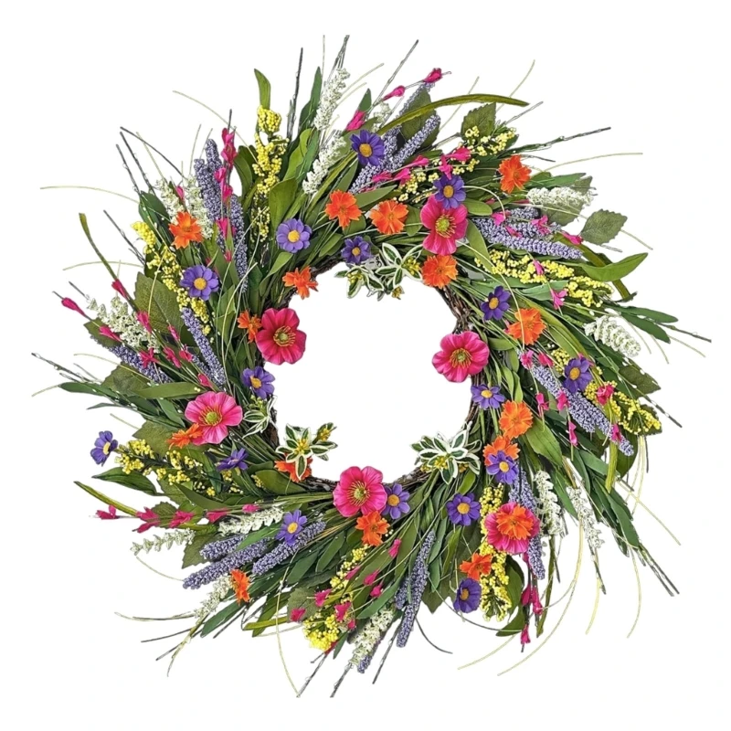 

22 Inches Spring Wreath for Front Door Artificial Wreath Flower Wreath for Wall Window Room Farmhouses Indoor Outdoor