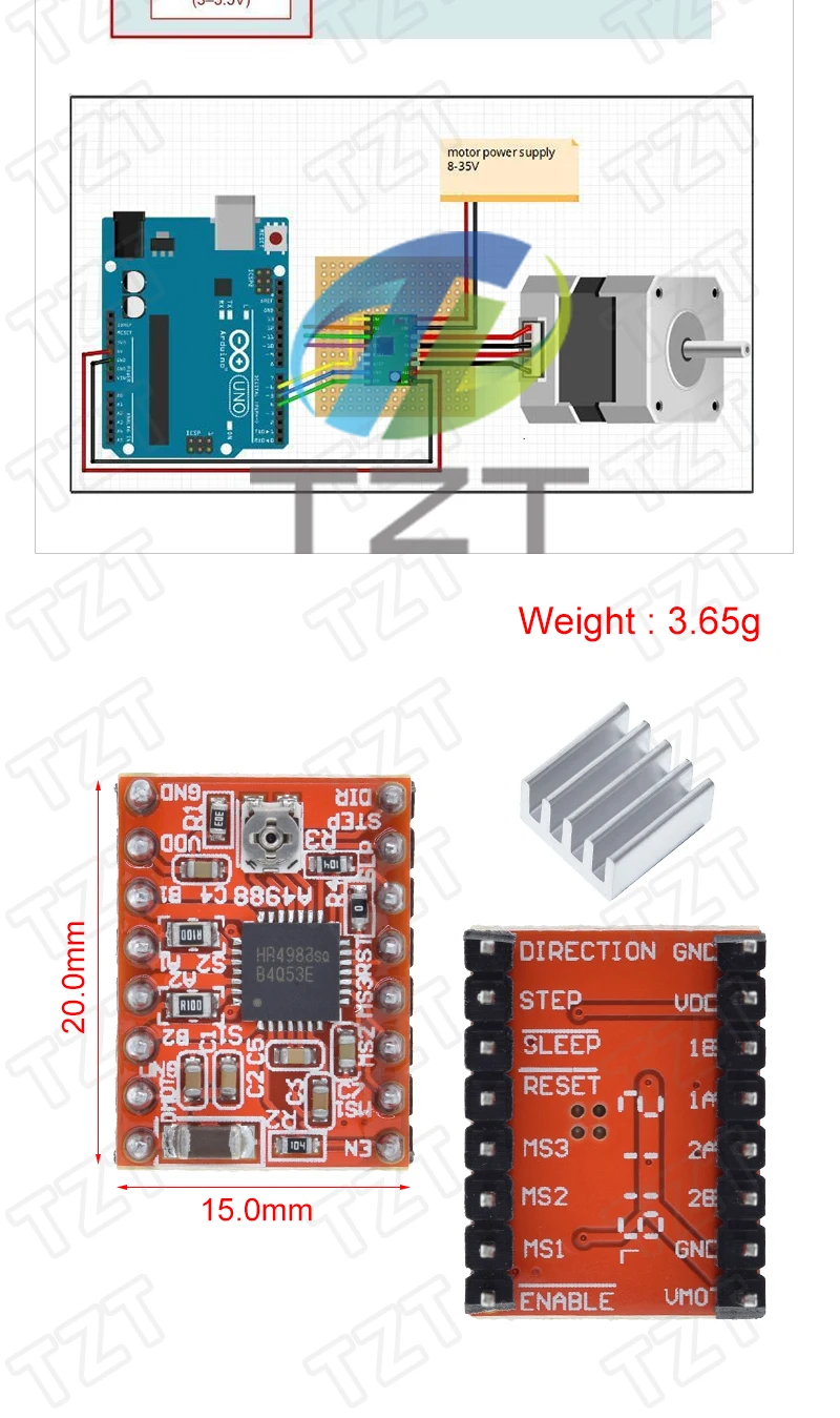 TZT 1/3PCS 3D-Druckerteile StepStick A4988 DRV8825 AT2100 Schrittmotortreiber mit Kühlkörper Carrier Reprap RAMPS 1.4 – Detail 2