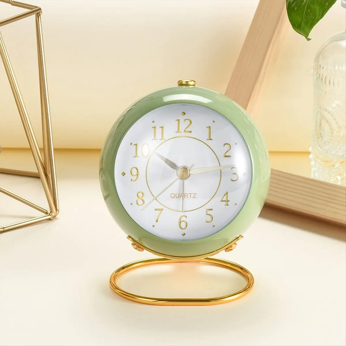 DT2088 TO Clocks,Retro Backlight Cute Simple Design Small Desk Clock with Night Light,Silent Non-Ticking,Battery Powered Green