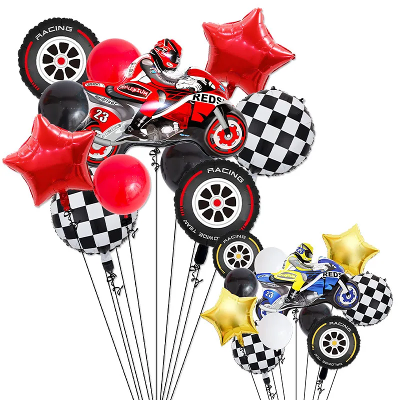 11pcs Dirt Bike Decor For Boy Motorcycle Foil Balloon 18inch Tyre Helium Balloons Birthday Party Supplies Race Decorations