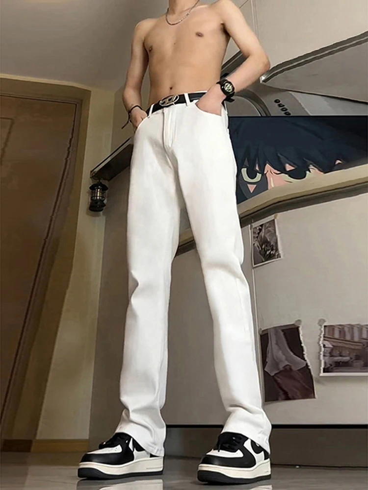 

White Elastic Soft Jeans Men's Summer Thin American Vibe High Waist Straight Leg Loose Fit Pants Faion Urban Sle Cotton P...