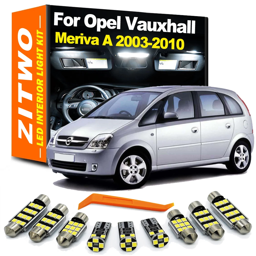 ZITWO 10Pcs For Opel Vauxhall Meriva A 2003 2004 2005 2006 2007 2008 2009 2010 LED Interior Map Dome Light Trunk Lamp Kit Canbus