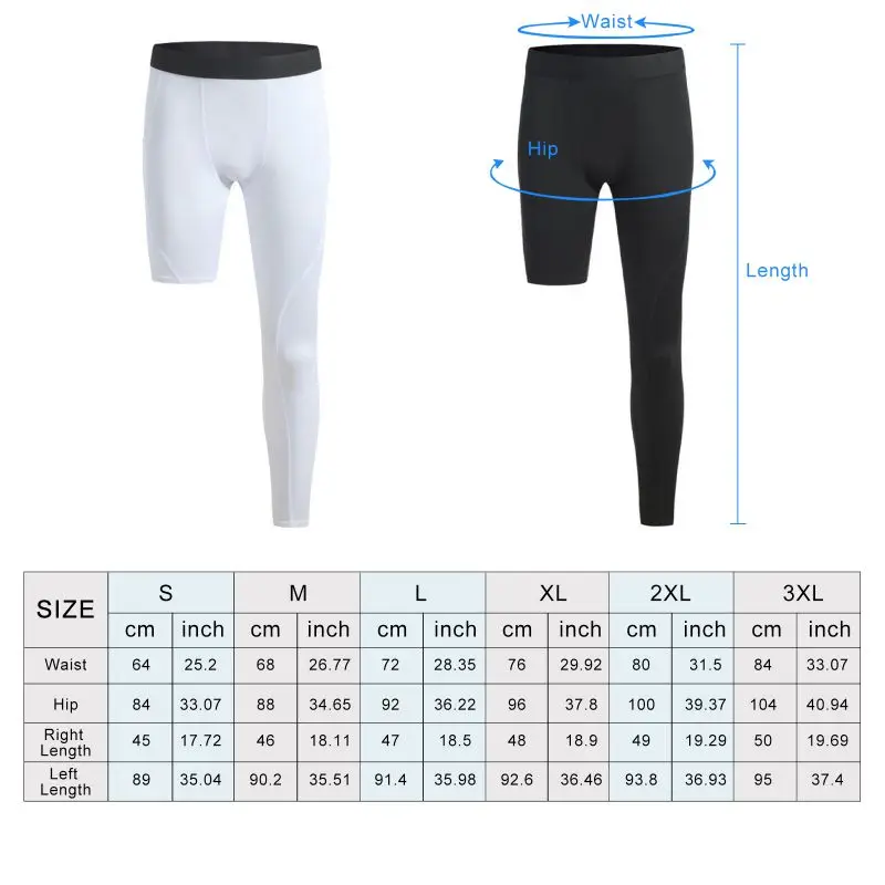 Men's Compression Pants Base Layer Exercise Trousers Running Tight Sport Cropped One Leg Leggings Basketball Football Yoga